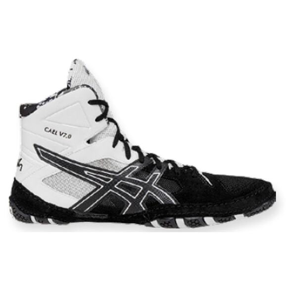 ASICS Cael V7.0 J605Y Lace-Up Boxing Wrestling Shoes Black/White Men's 9.5 - Picture 1 of 7